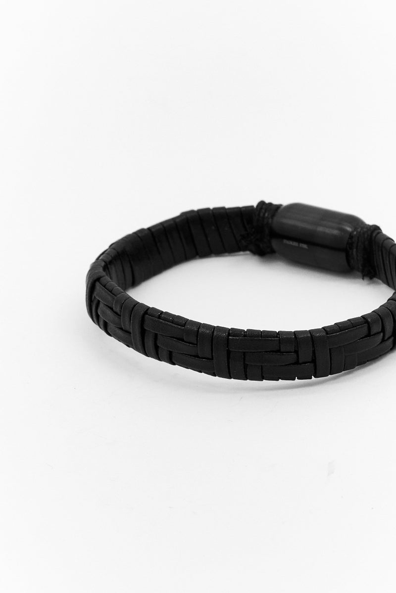 Steeltime Men Braided Leather Bracelet, Black - Image 3